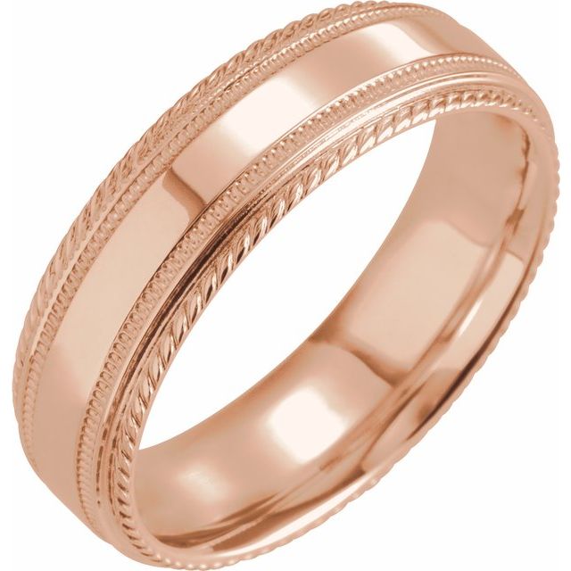 14K Rose 6 mm Rope Edge Band with Milgrain Size 6