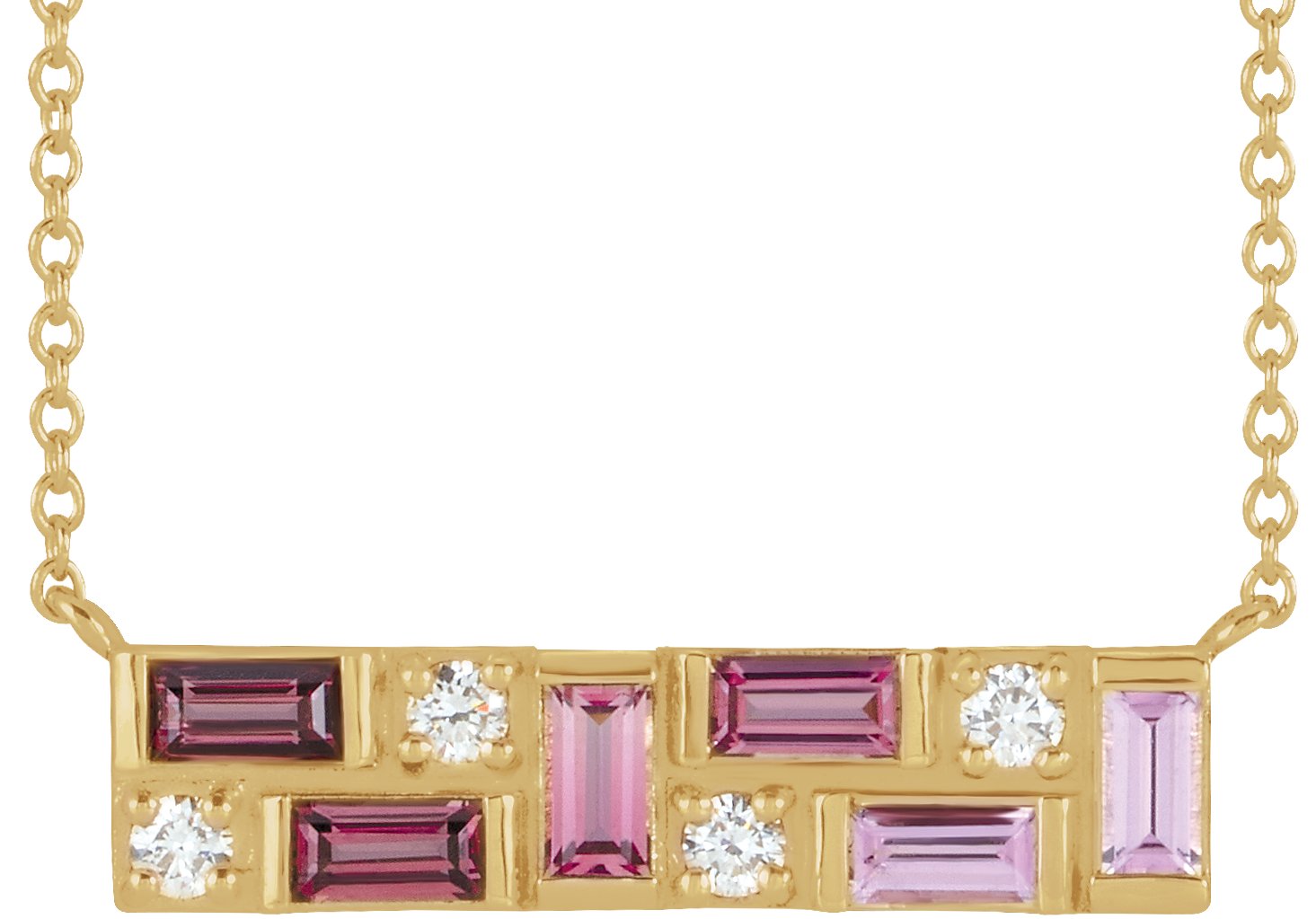 14K Yellow Pink Multi-Gemstone & 1/8 CTW Natural Diamond Bar 18" Necklace