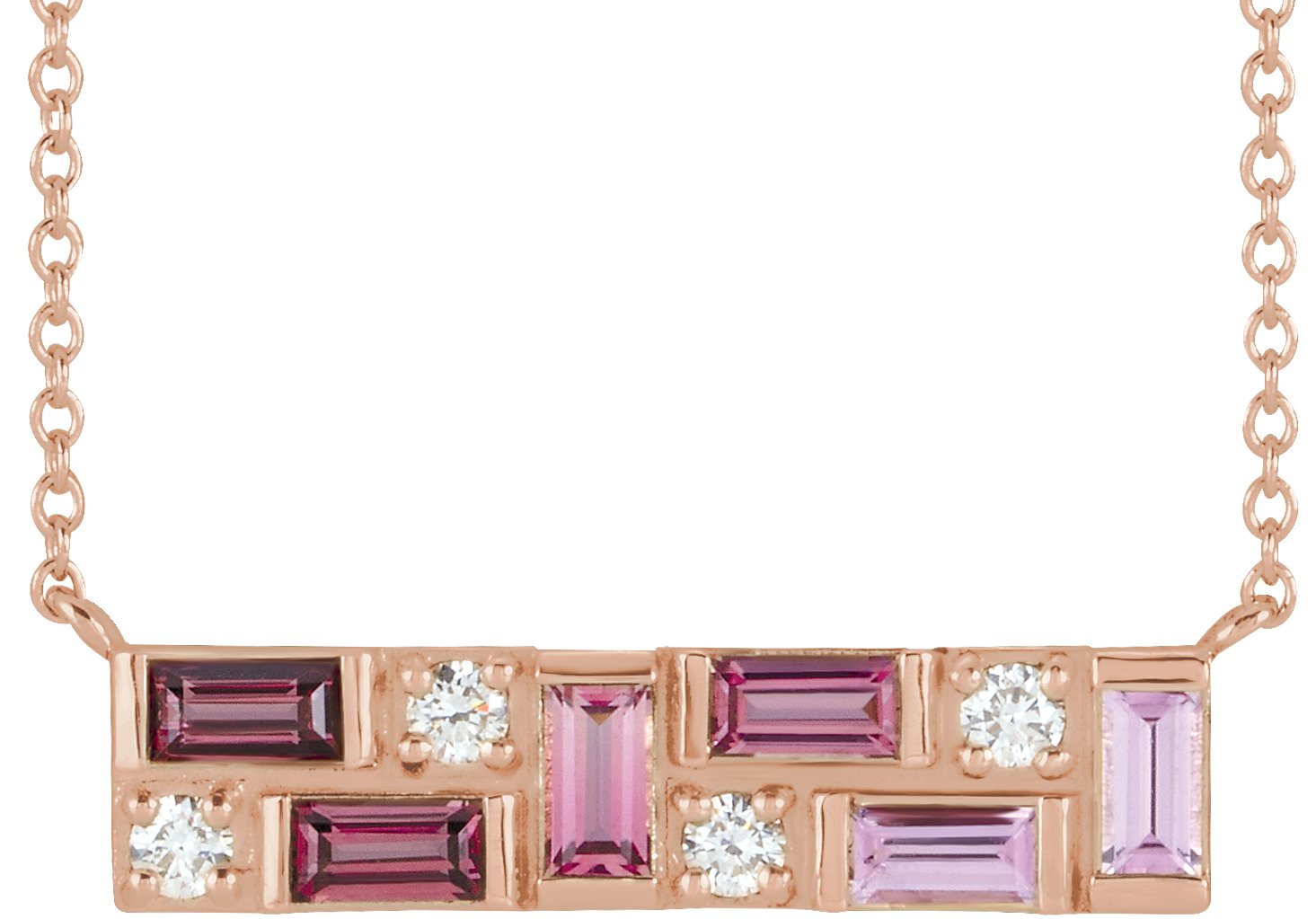14K Rose Pink Multi-Gemstone & 1/8 CTW Diamond Bar 16" Necklace