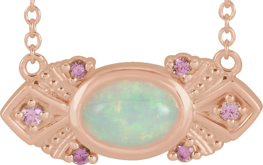 14K Rose Natural Ethiopian Opal & Natural Pink Sapphire Vintage-Inspired 18" Necklace