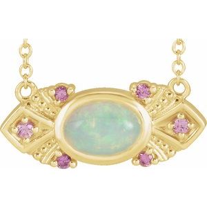 14K Yellow Natural Ethiopian Opal & Natural Pink Sapphire Vintage-Inspired 18" Necklace