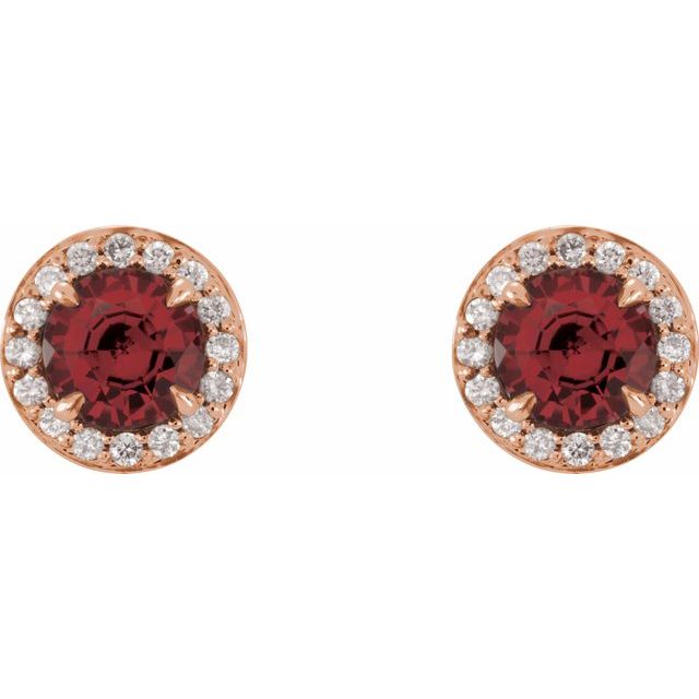 14K Rose 5 mm Natural Mozambique Garnet & 1/8 CTW Natural Diamond Earrings