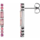 14K White Pink Multi-Gemstone Bar Earrings