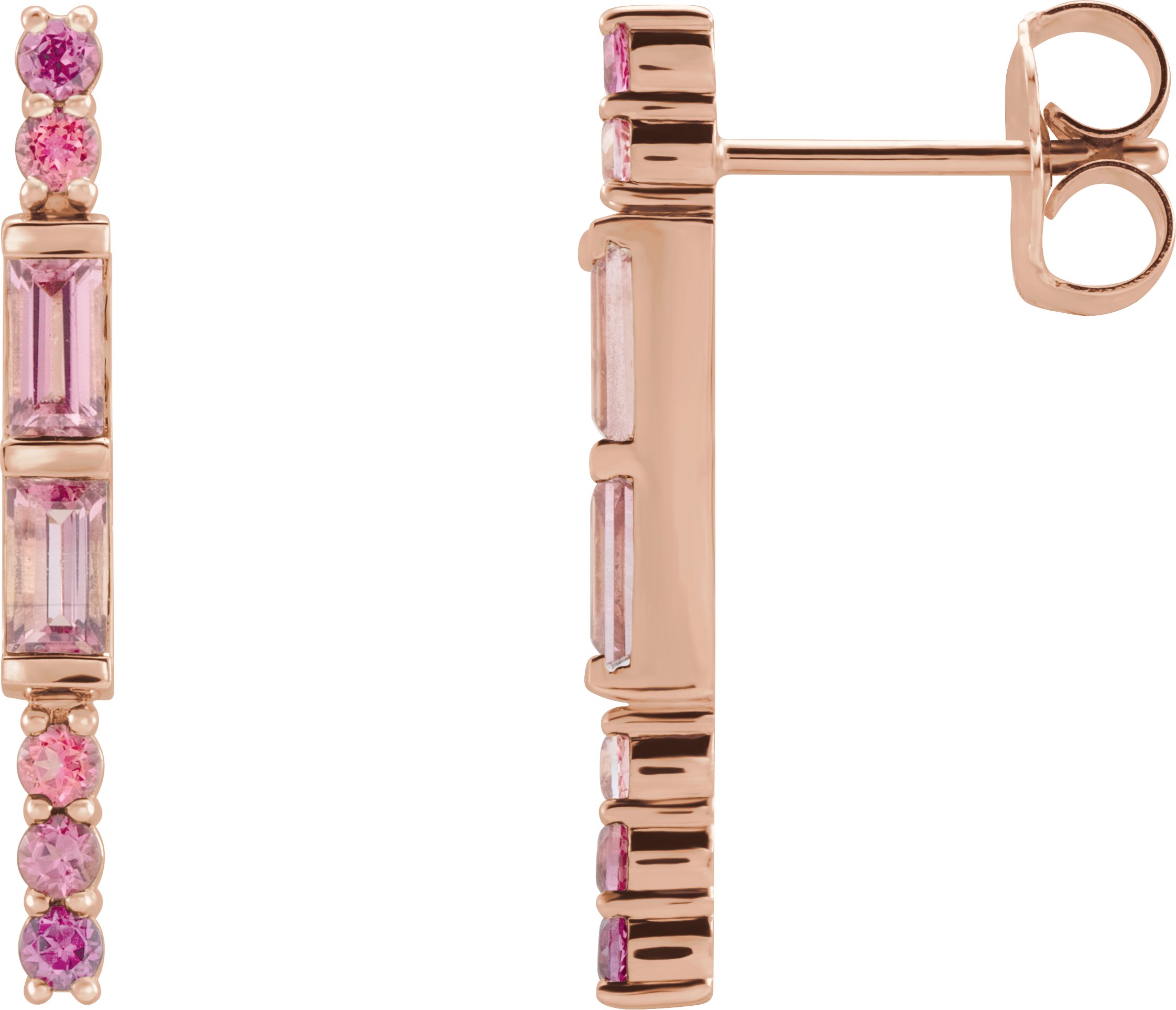 14K Rose Pink Multi-Gemstone Bar Earrings