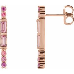 14K Rose Pink Multi-Gemstone Bar Earrings