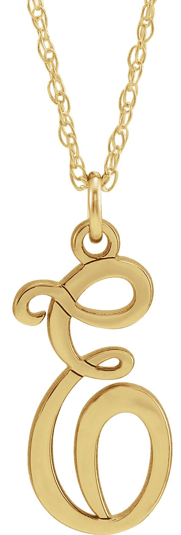 14K Yellow Script Initial E 16-18" Necklace