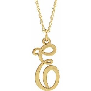 14K Yellow Gold-Plated Sterling Silver Script Initial E 16-18" Necklace
