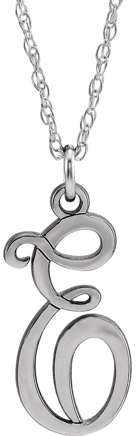 Sterling Silver Script Initial E 16-18" Necklace