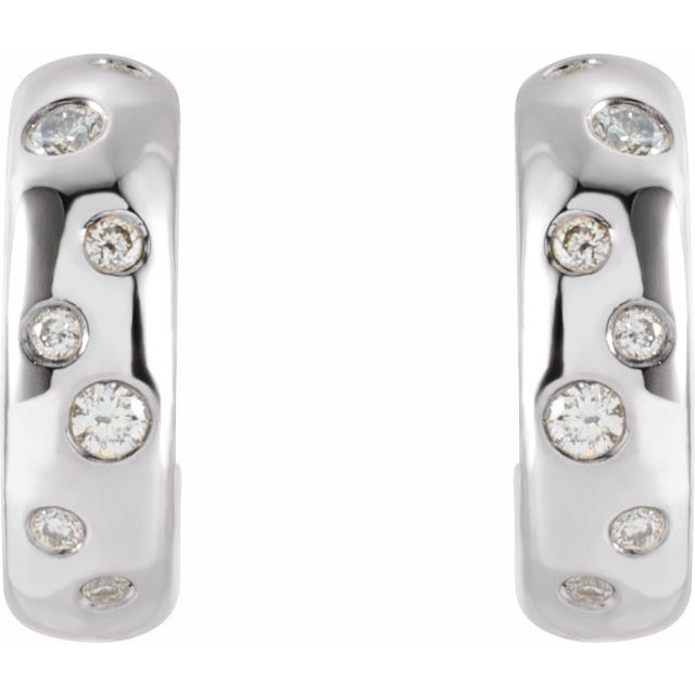 14K White 1/8 CTW Natural Diamond Huggie Earrings