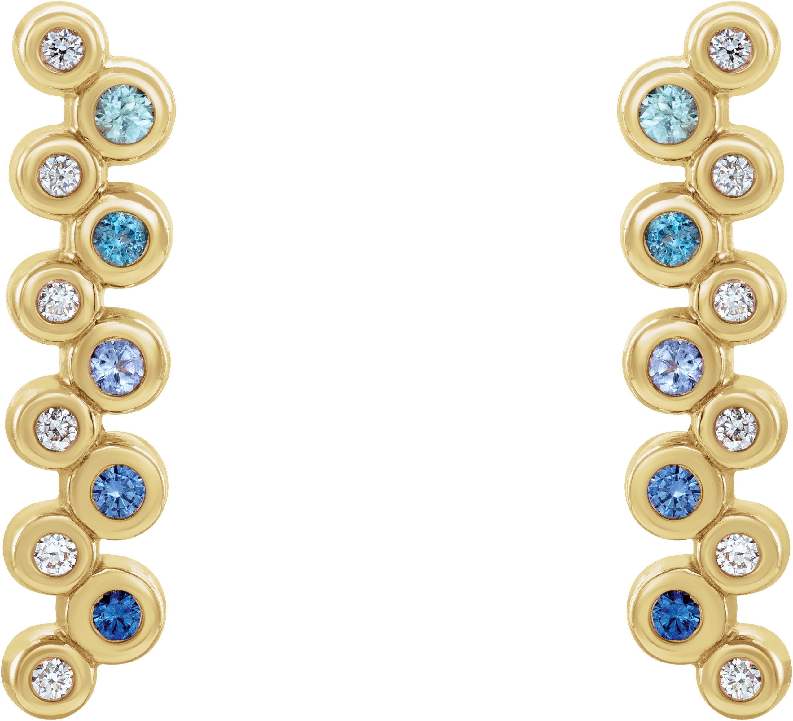 14K Yellow Natural Blue Multi-Gemstone & 1/10 CTW Natural Diamond Bezel-Set Bar Earrings