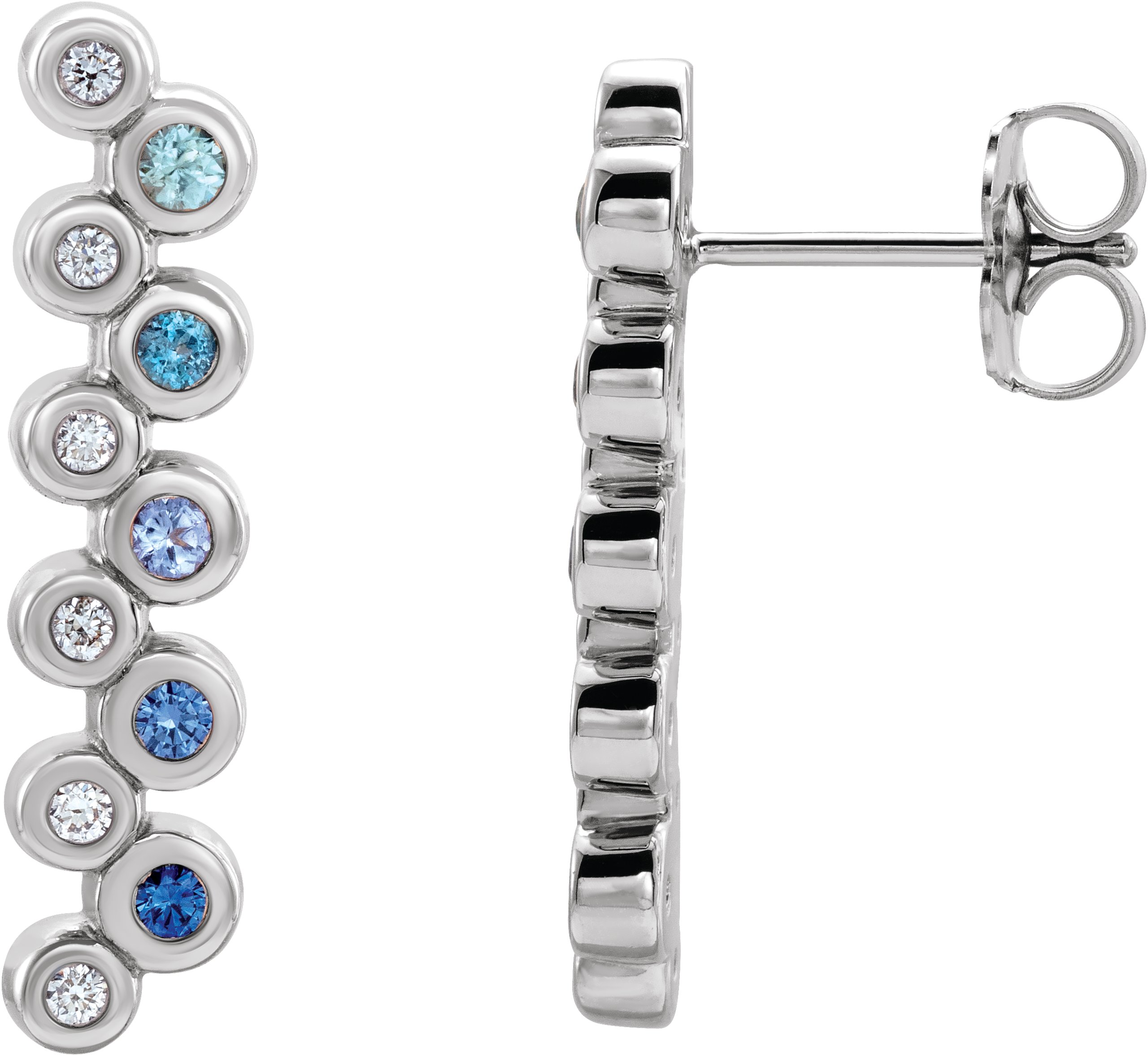 14K White Blue Multi-Gemstone & 1/10 CTW Diamond Bezel-Set Bar Earrings