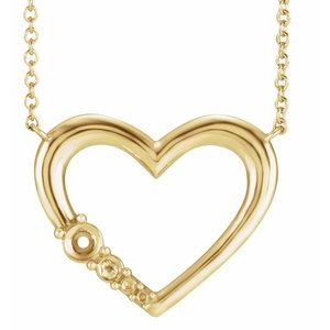 14K Yellow 1-Stone Family Heart 16" Necklace Mounting