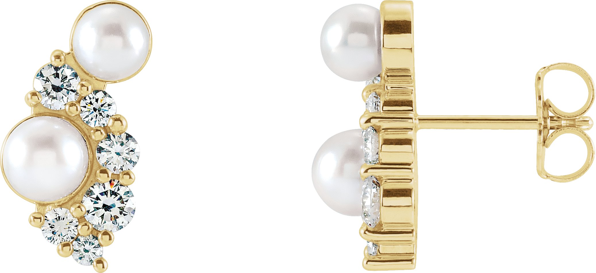 14K Yellow Cultured White Akoya Pearls & 1/2 CTW Natural Diamond Earrings