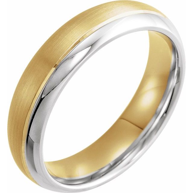 14K Yellow/White 6 mm Grooved Band with Brushed & Polished Finish Size 9