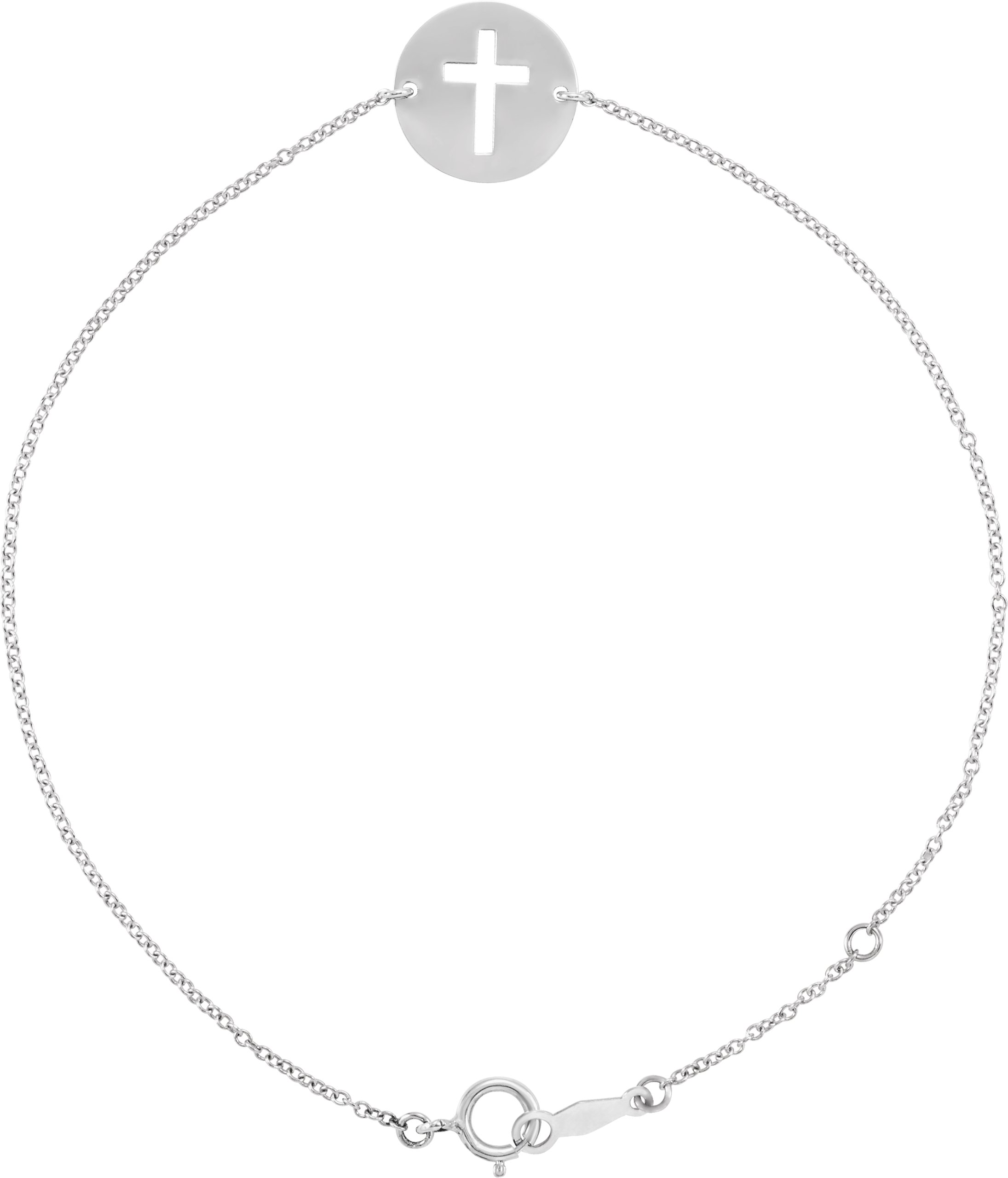 14K White Pierced Cross Disc 7-8" Bracelet 