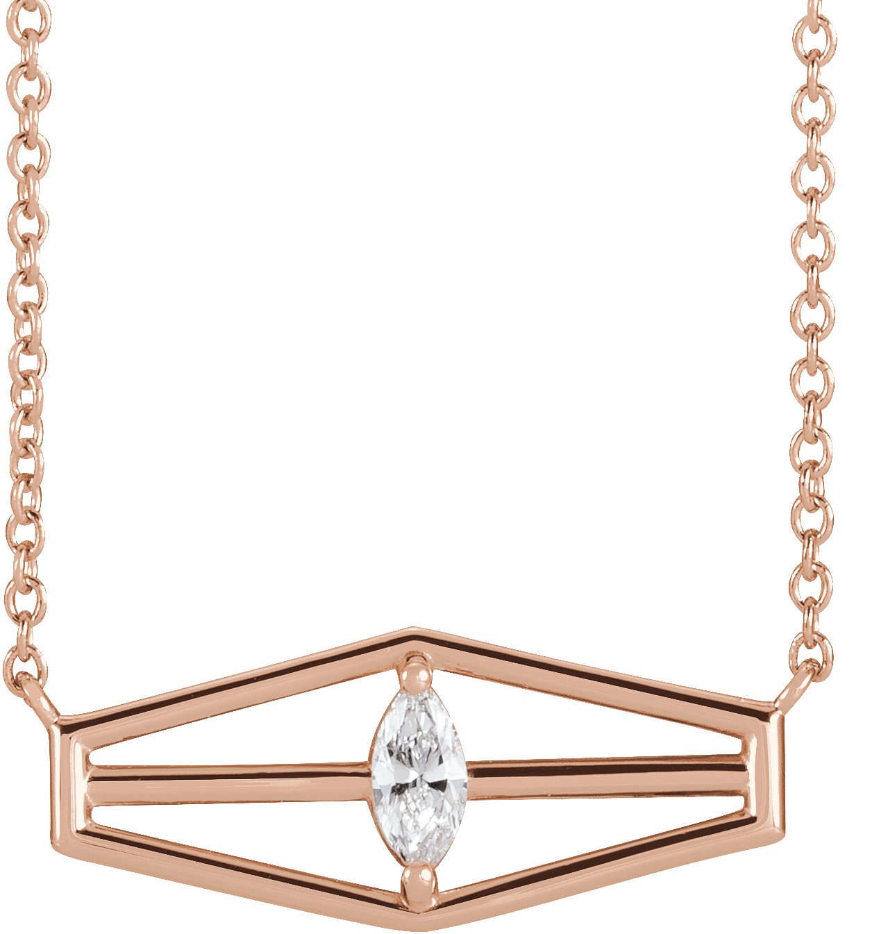 14K Rose 1/6 CT Natural Diamond Geometric 18" Necklace