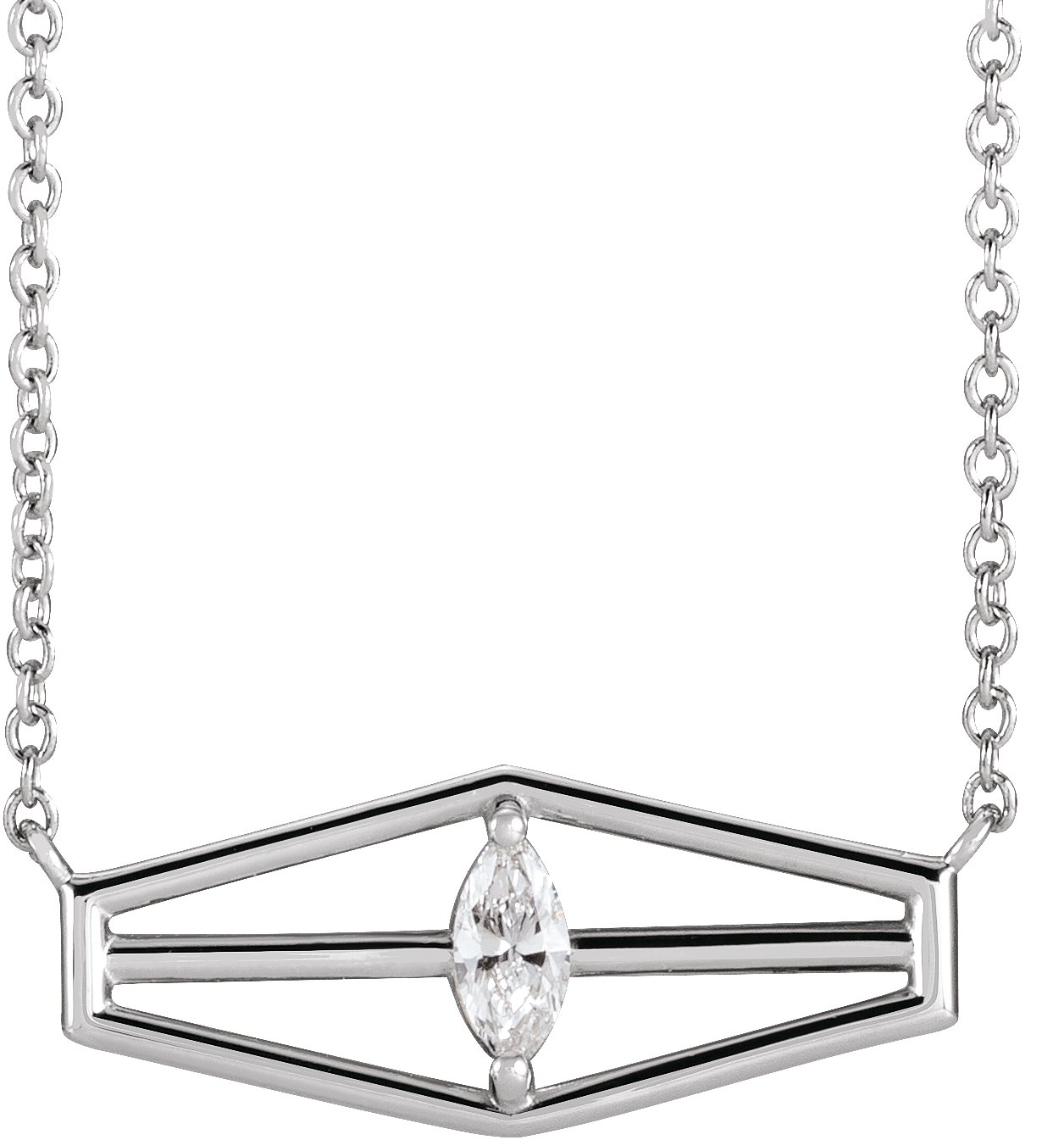14K White 1/6 CT Diamond Geometric 16" Necklace