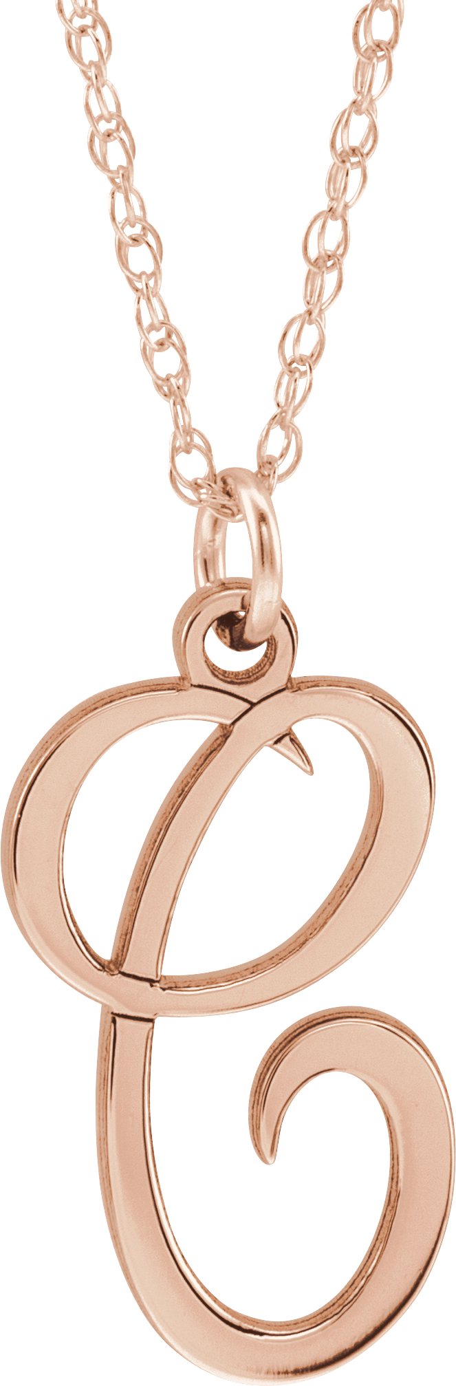 14K Rose Script Initial C 16-18" Necklace