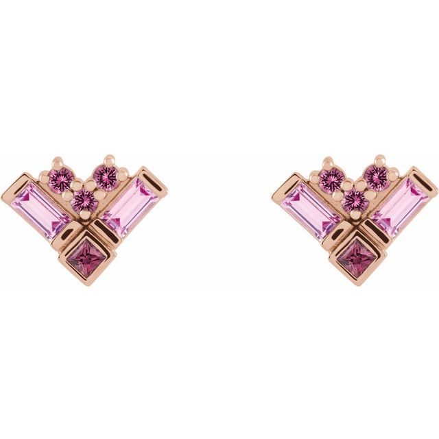 14K Rose Natural Pink Multi-Gemstone Cluster Earrings