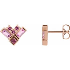 14K Rose Natural Pink Multi-Gemstone Cluster Earrings