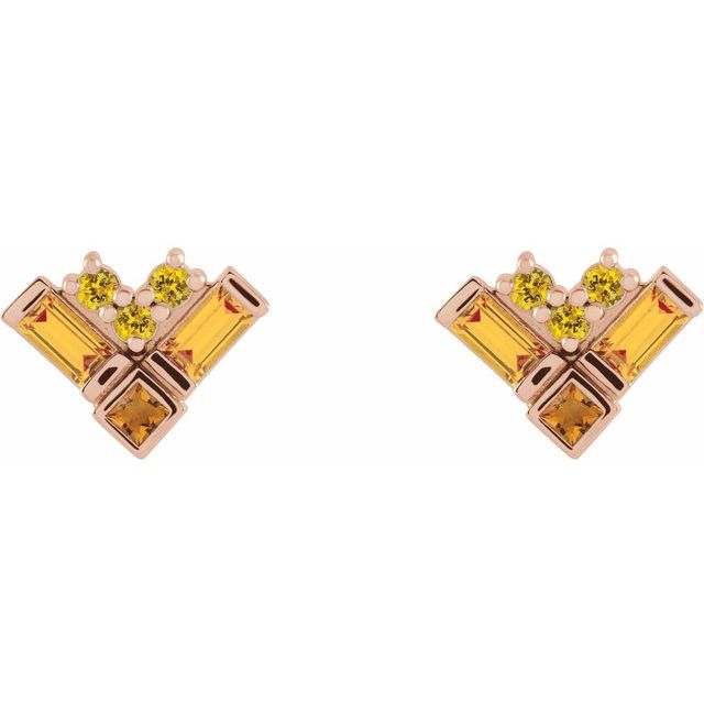 14K Rose Natural Yellow Multi-Gemstone Cluster Earrings