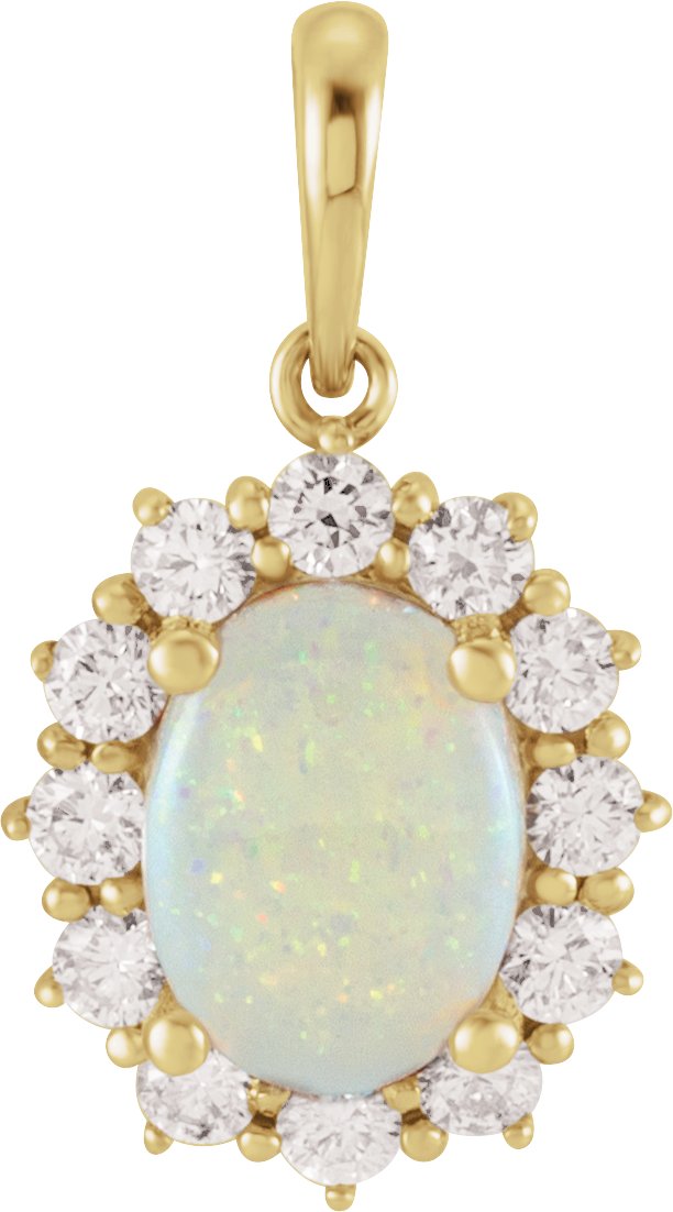 14K Yellow Ethiopian Opal & 1/3 CTW Diamond Pendant