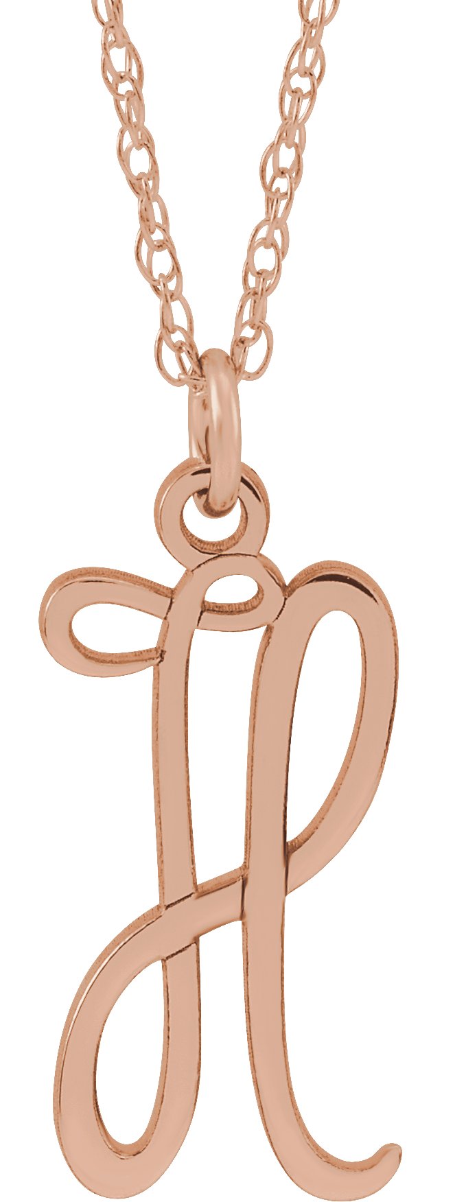 14K Rose Script Initial H 16-18" Necklace