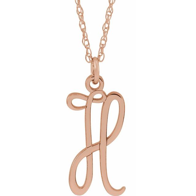 14K Rose Gold-Plated Sterling Silver Script Initial H 16-18