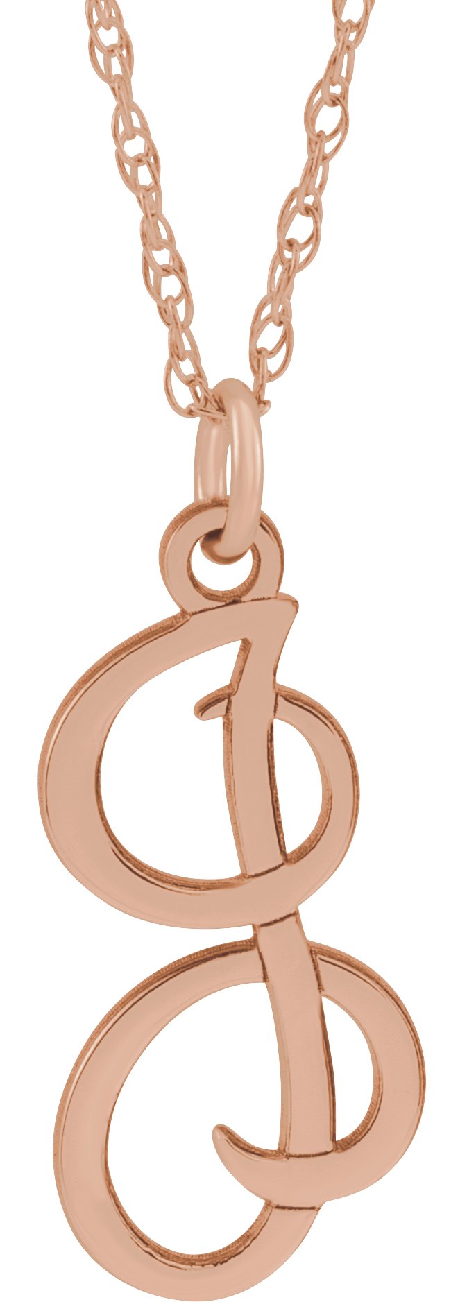 14K Rose Script Initial I 16-18" Necklace