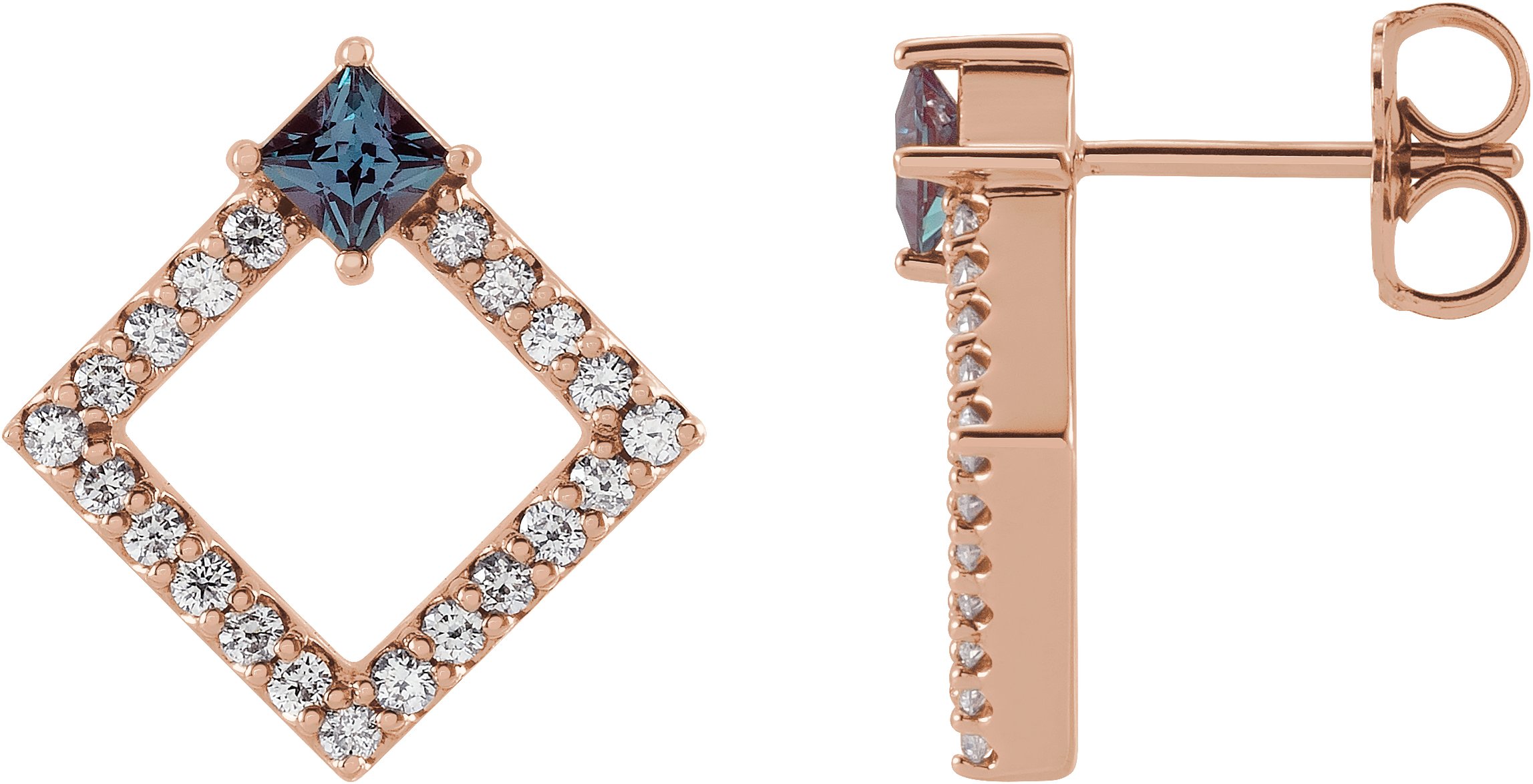 14K Rose Chatham® Lab-Created Alexandrite & 1/3 CTW Diamond Earrings