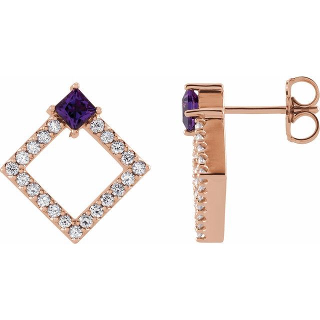 14K Rose Amethyst & 1/3 CTW Diamond Earrings      