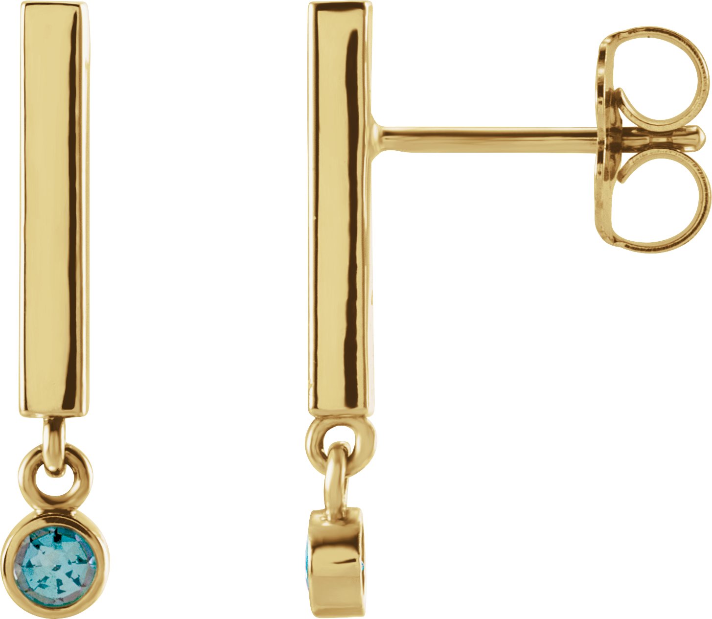 14K Yellow Natural Aquamarine Bar Earrings