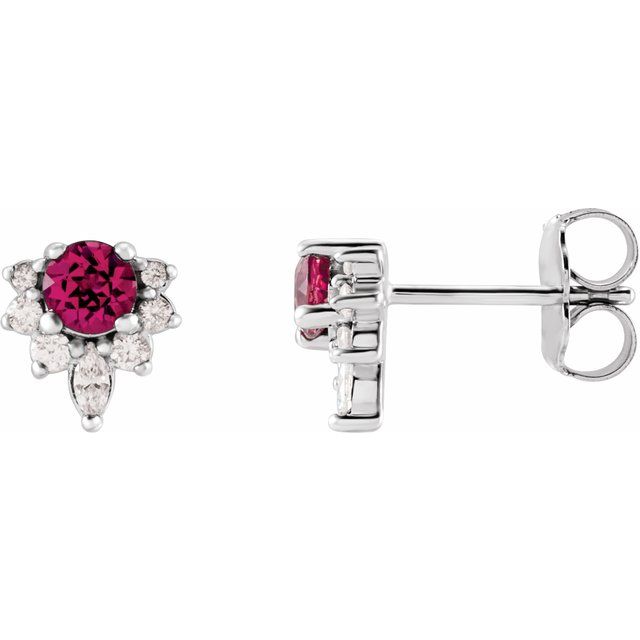 Sterling Silver Natural Pink Tourmaline & 1/6 CTW Natural Diamond Earrings