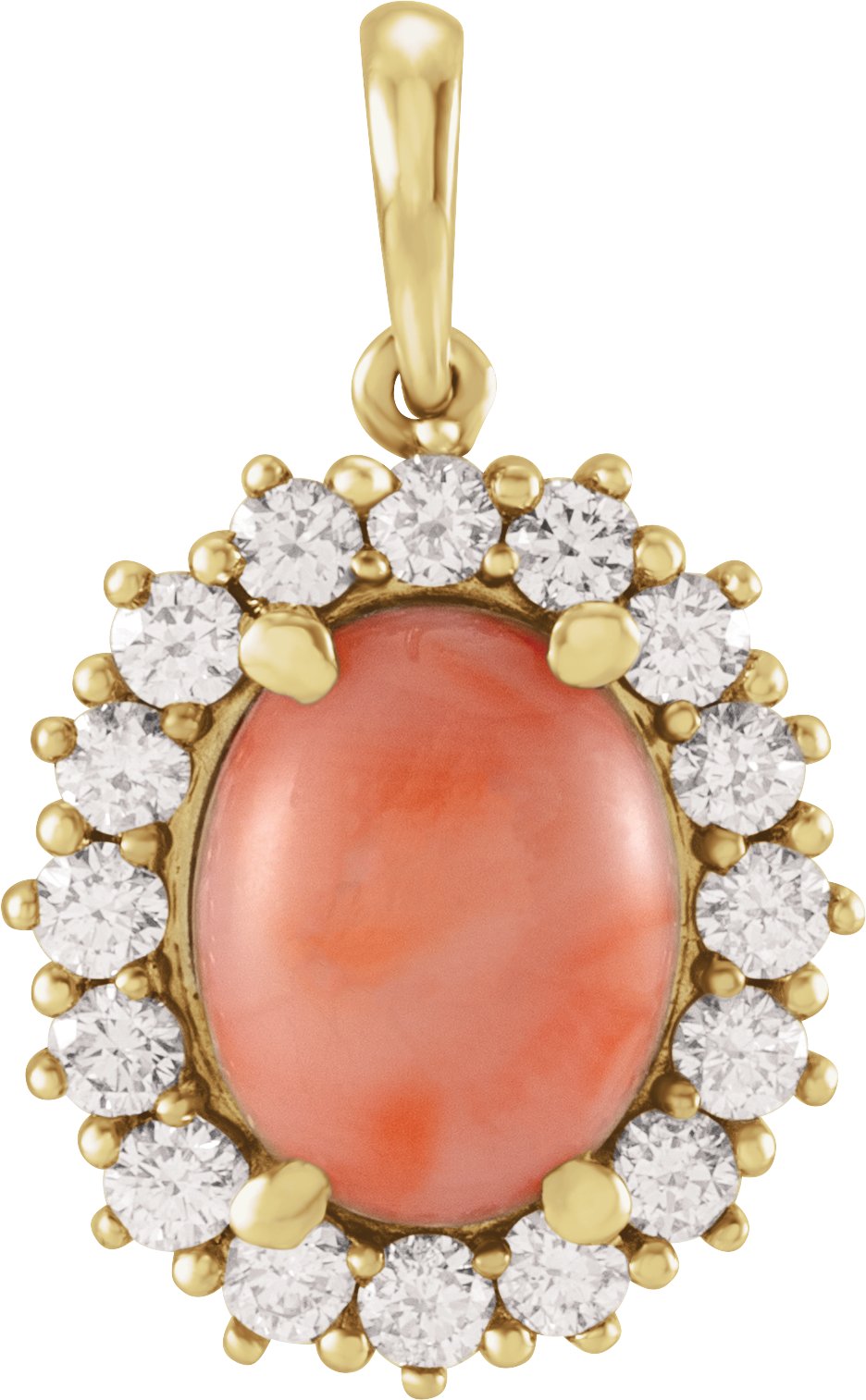 14K Yellow Natural Pink Coral & 1/2 CTW Natural Diamond Halo-Style Pendant