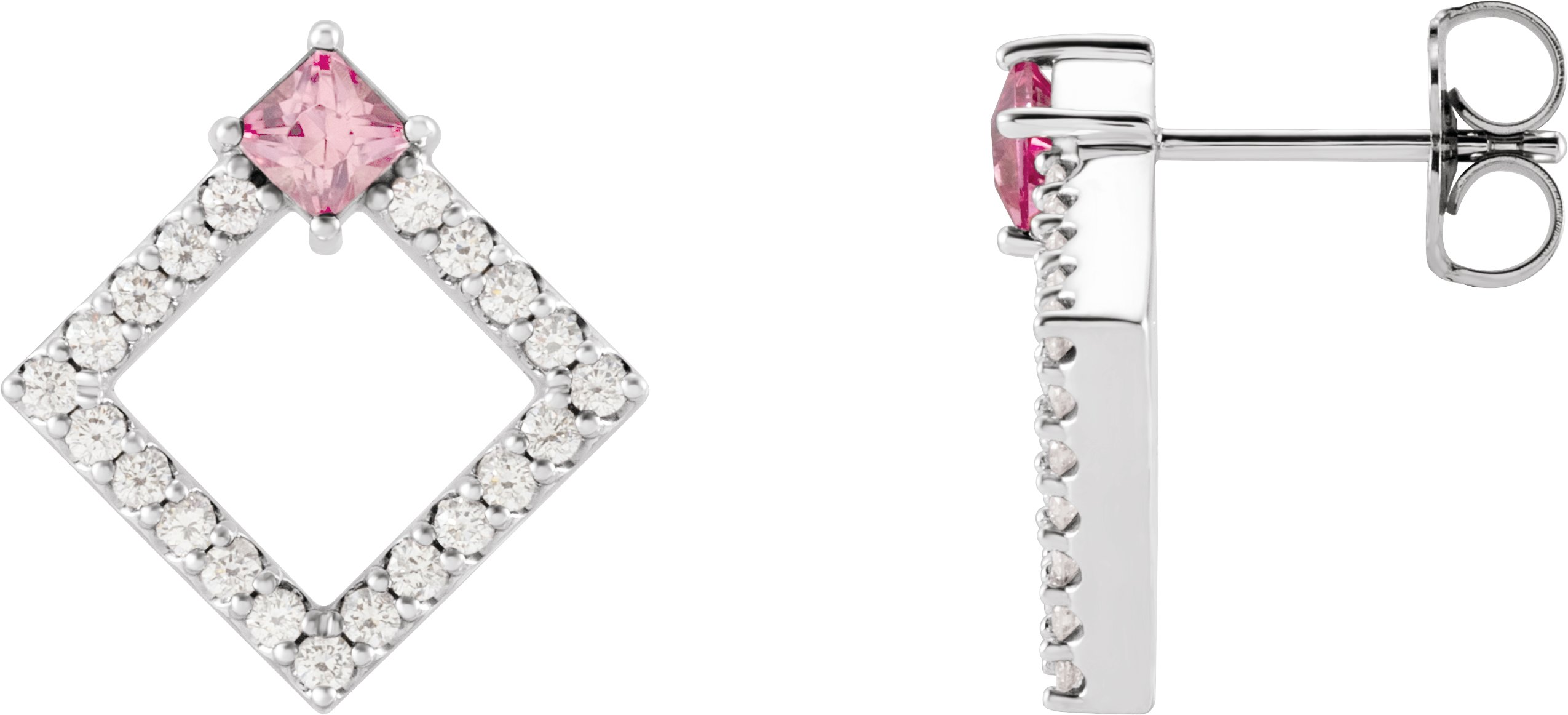 14K White Pink Tourmaline & 1/3 CTW Diamond Earrings           