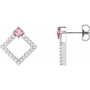 14K White Pink Tourmaline & 1/3 CTW Diamond Earrings