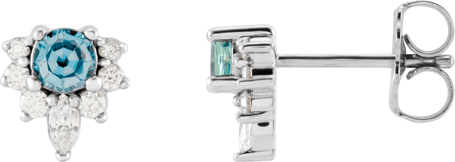 14K White Natural Aquamarine & 1/6 CTW Natural Diamond Earrings