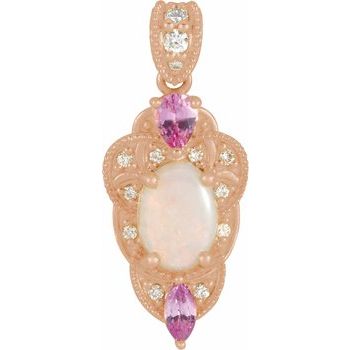 14K Rose Opal, Pink Sapphire and .10 CTW Diamond Vintage Inspired Pendant Ref. 16628540