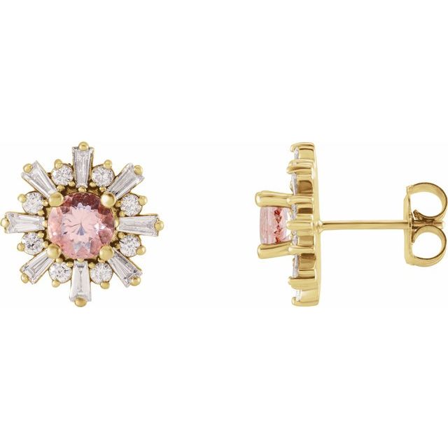 14K Yellow Natural Pink Morganite & 3/4 CTW Natural Diamond Earrings