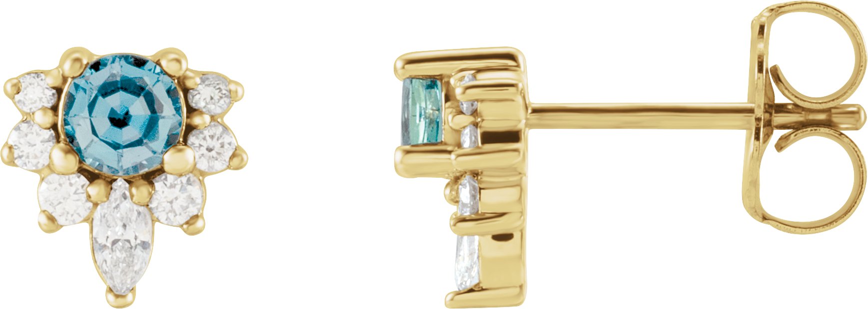 14K Yellow Natural Aquamarine & 1/6 CTW Natural Diamond Earrings