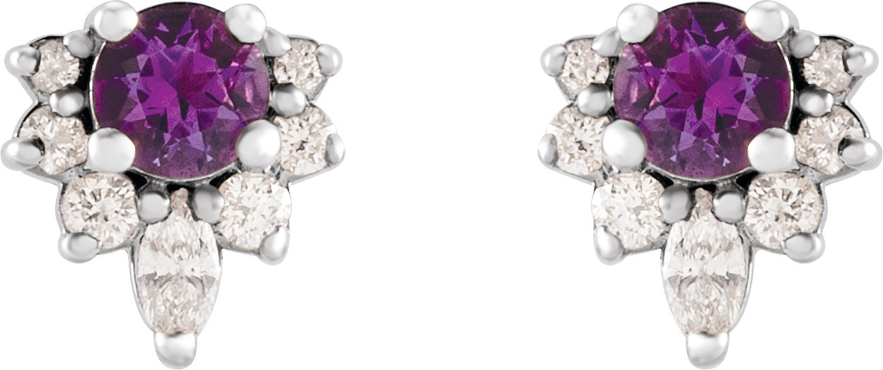 14K White Amethyst & 1/6 CTW Diamond Earrings