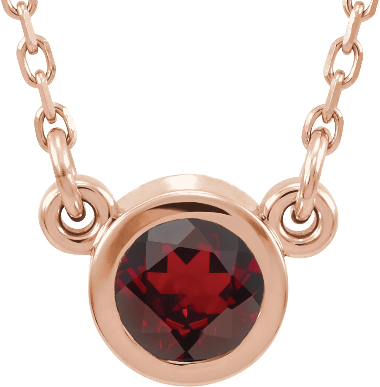 14K Rose 4 mm Round Mozambique Garnet Bezel-Set Solitaire 16" Necklace