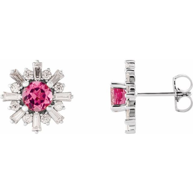 Platinum Natural Pink Tourmaline & 3/4 CTW Natural Diamond Earrings