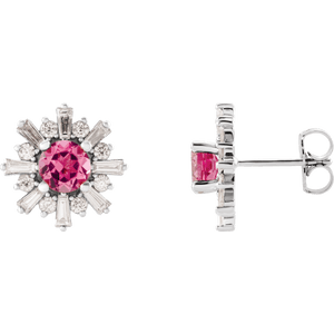 pink tourmaline halo earrings