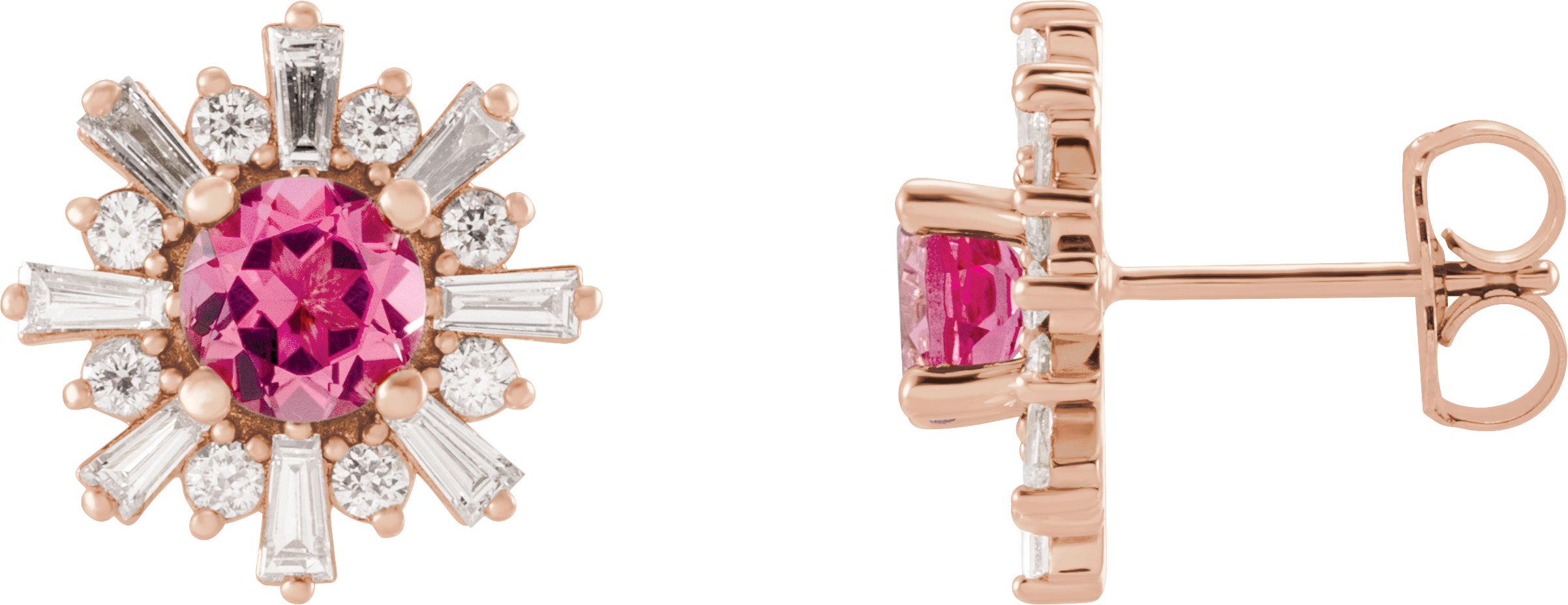14K Rose Pink Tourmaline & 3/4 CTW Diamond Earrings