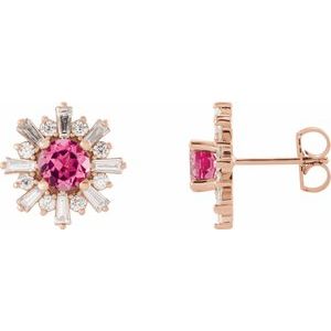 14K Rose Pink Tourmaline & 3/4 CTW Diamond Earrings