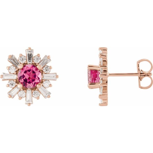 14K Rose Natural Pink Tourmaline & 3/4 CTW Natural Diamond Earrings