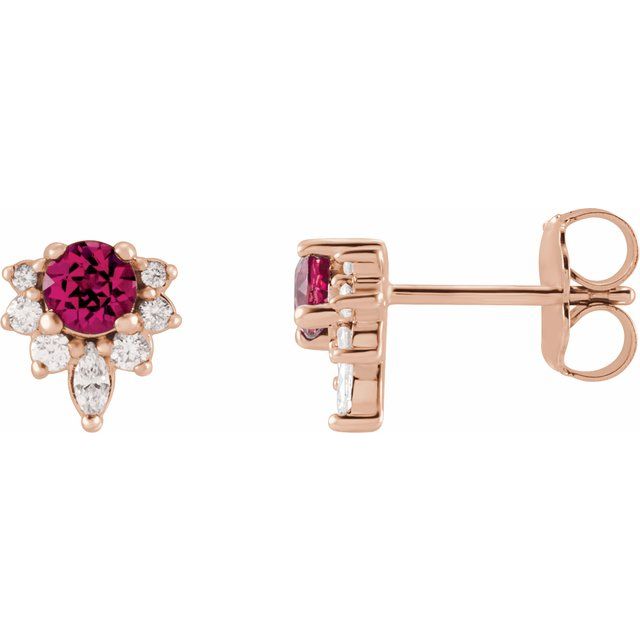 14K Rose Natural Pink Tourmaline & 1/6 CTW Natural Diamond Earrings