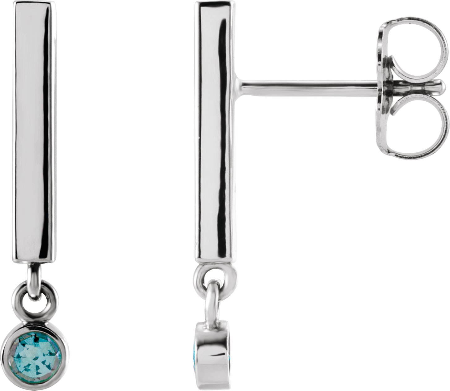 14K White Natural Aquamarine Bar Earrings