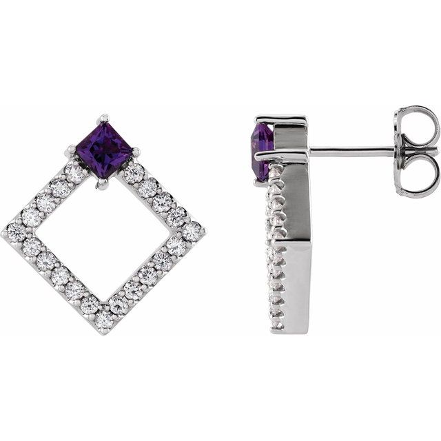 Sterling Silver Natural Amethyst & 1/3 CTW Natural Diamond Earrings